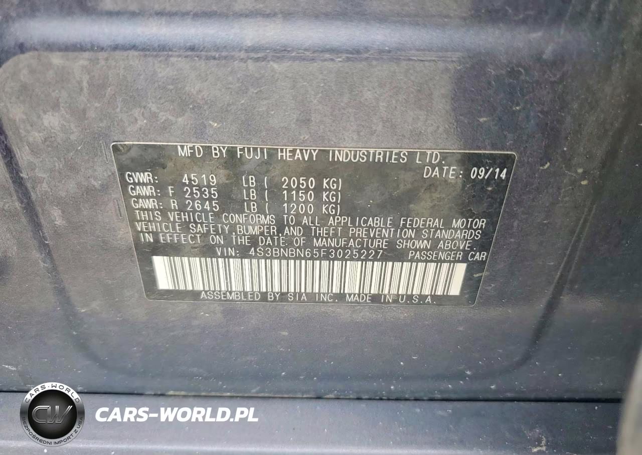 2015 Subaru Legacy 2.5I Limited VIN:4S3BNBN65F3025227 - 12