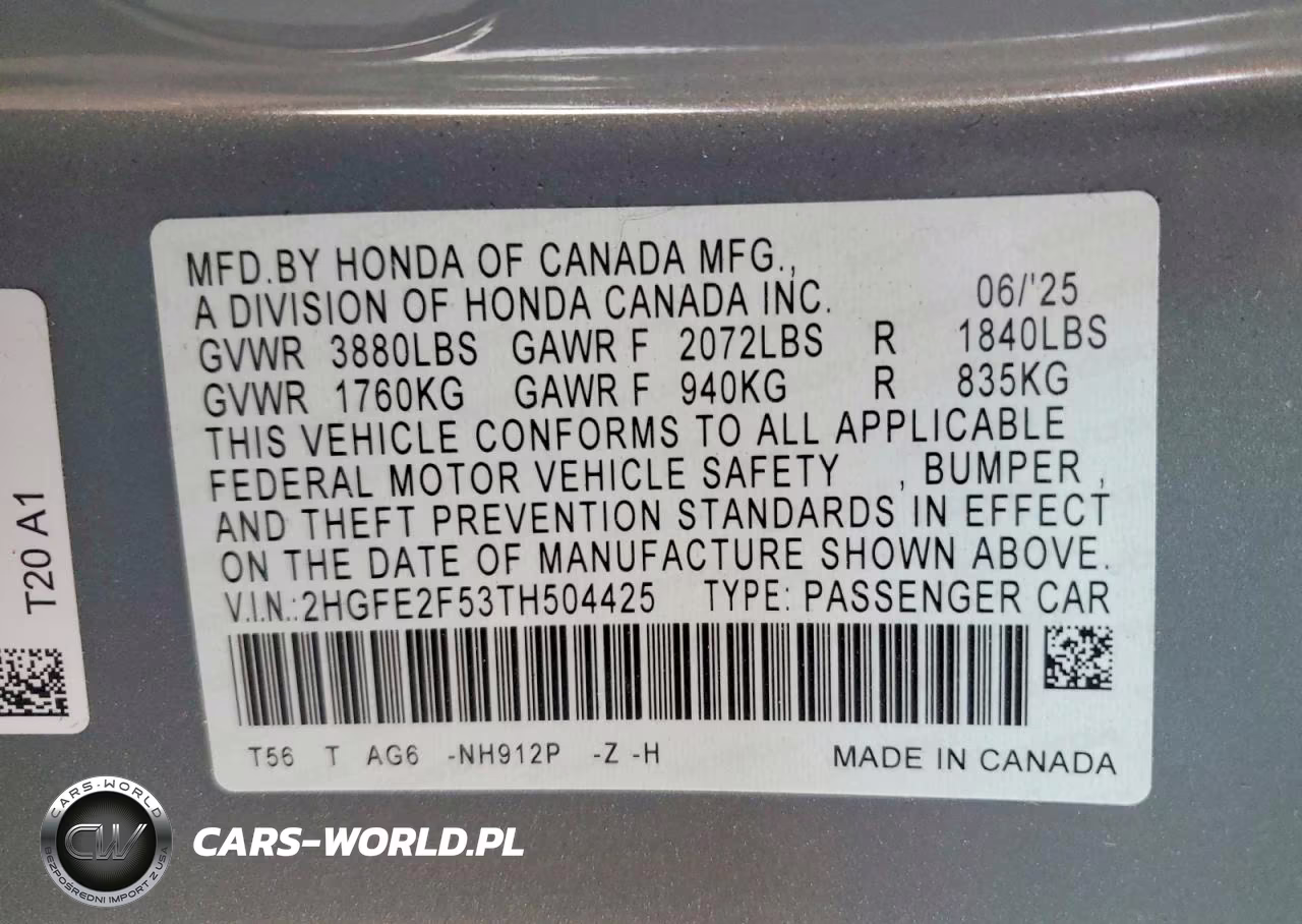 2026 Honda Civic Sport VIN:2HGFE2F53TH504425 - 13