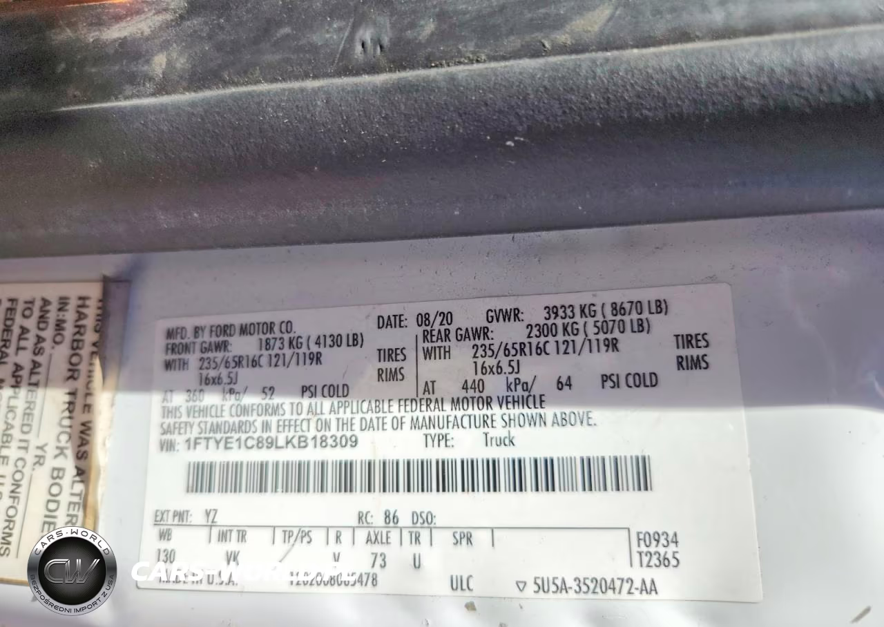 2020 Ford Transit T-150 VIN:1FTYE1C89LKB18309 - 13