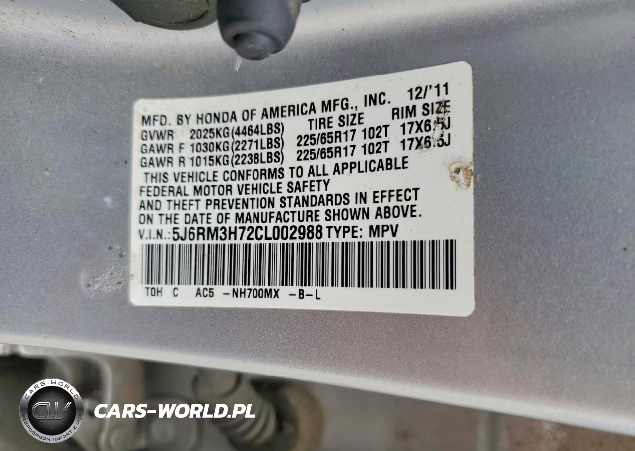 2012 Honda Cr-V Exl VIN:5J6RM3H72CL002988 - 13