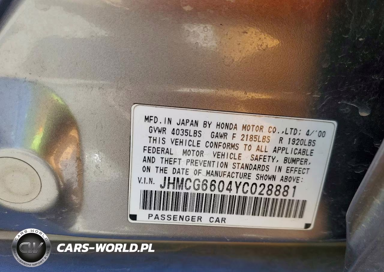 2000 Honda Accord Ex VIN:JHMCG6604YC028881 - 12