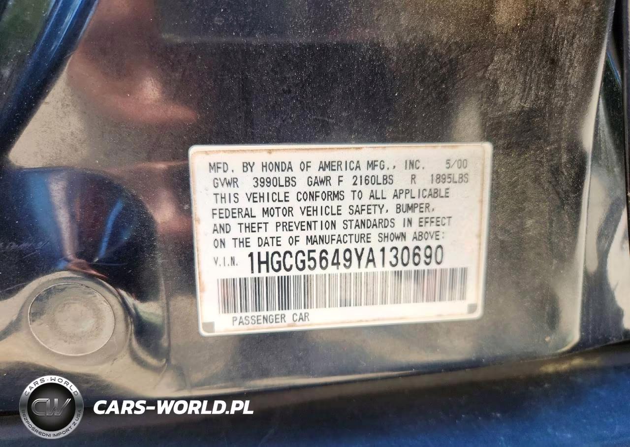 2000 Honda Accord Lx VIN:1HGCG5649YA130690 - 12