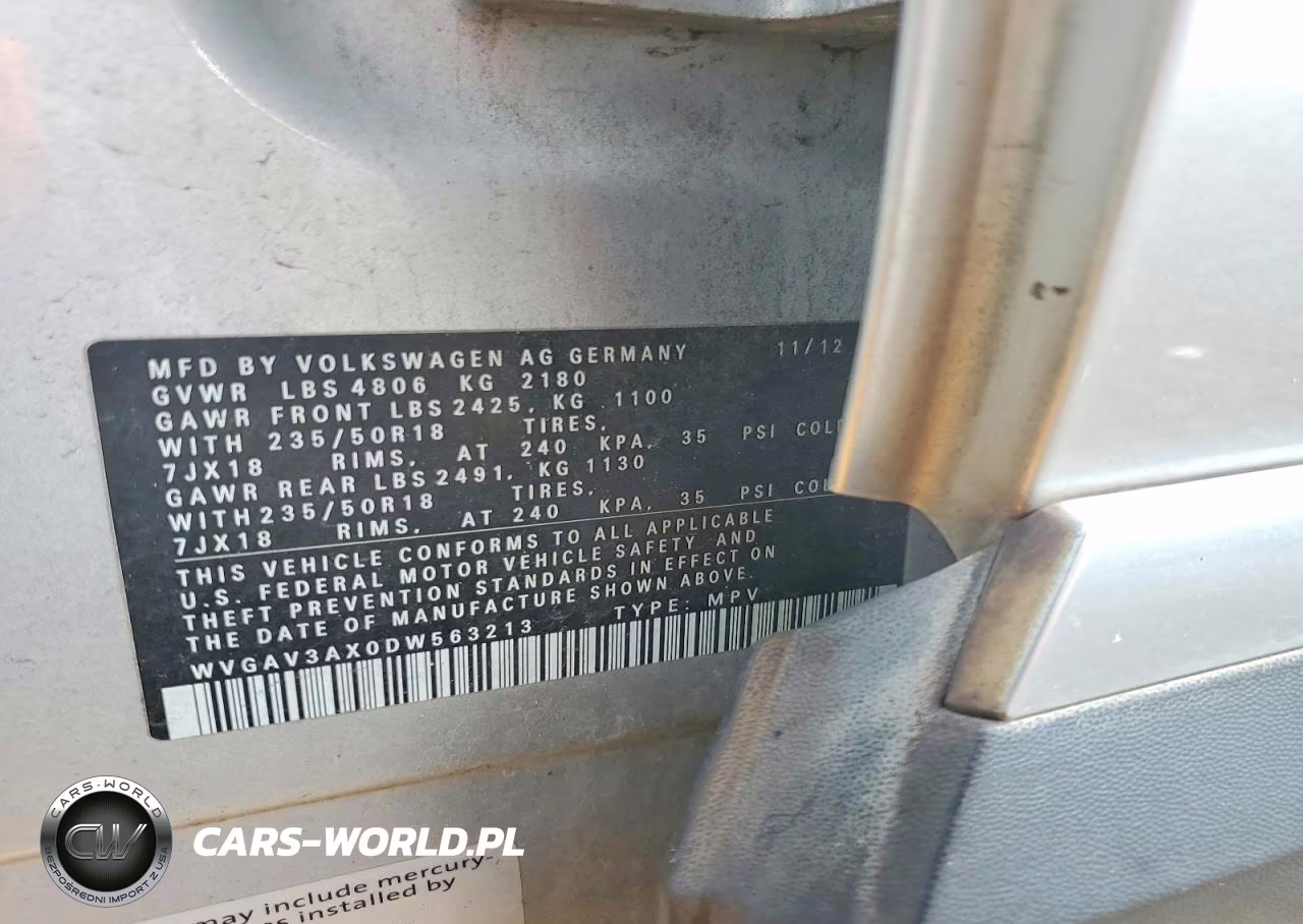 2013 Volkswagen Tiguan S VIN:WVGAV3AX0DW563213 - 12