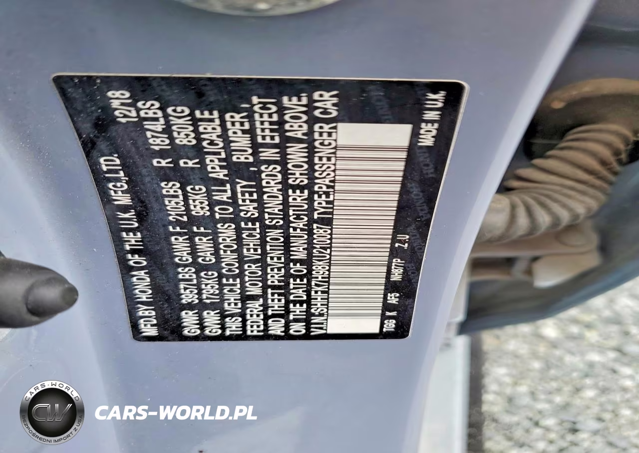2019 Honda Civic Sport Touring VIN:SHHFK7H98KU210087 - 12