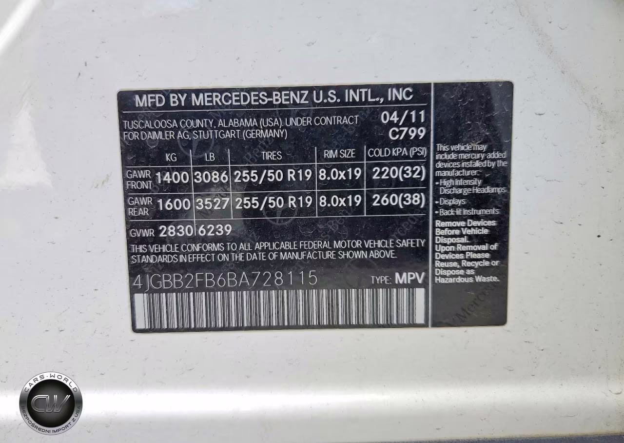 2011 Mercedes-Benz Ml 350 Bluetec VIN:4JGBB2FB6BA728115 - 12