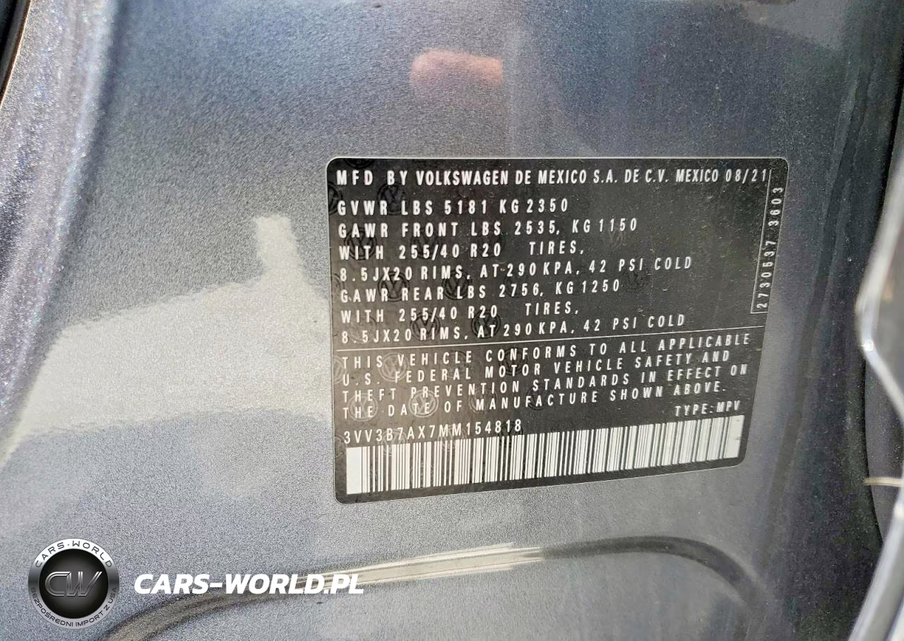 2021 Volkswagen Tiguan Se VIN:3VV3B7AX7MM154818 - 12