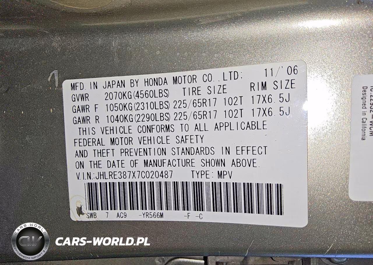 2007 Honda Cr-V Exl VIN:JHLRE387X7C020487 - 13