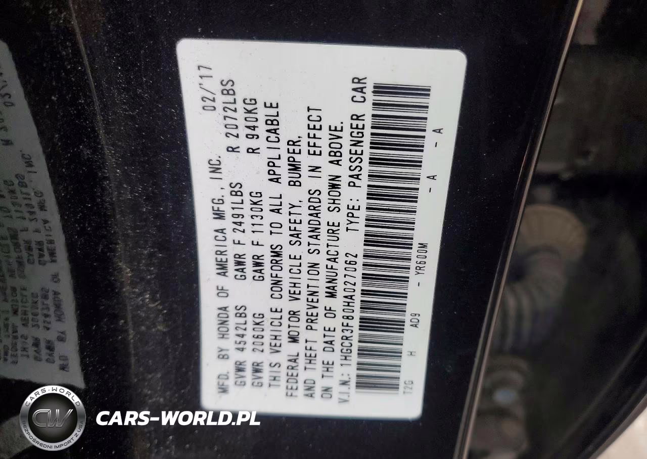 2017 Honda Accord Exl VIN:1HGCR3F80HA027062 - 12