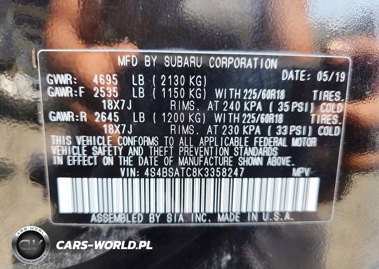 2019 Subaru Outback Touring VIN:4S4BSATC8K3358247 - 12