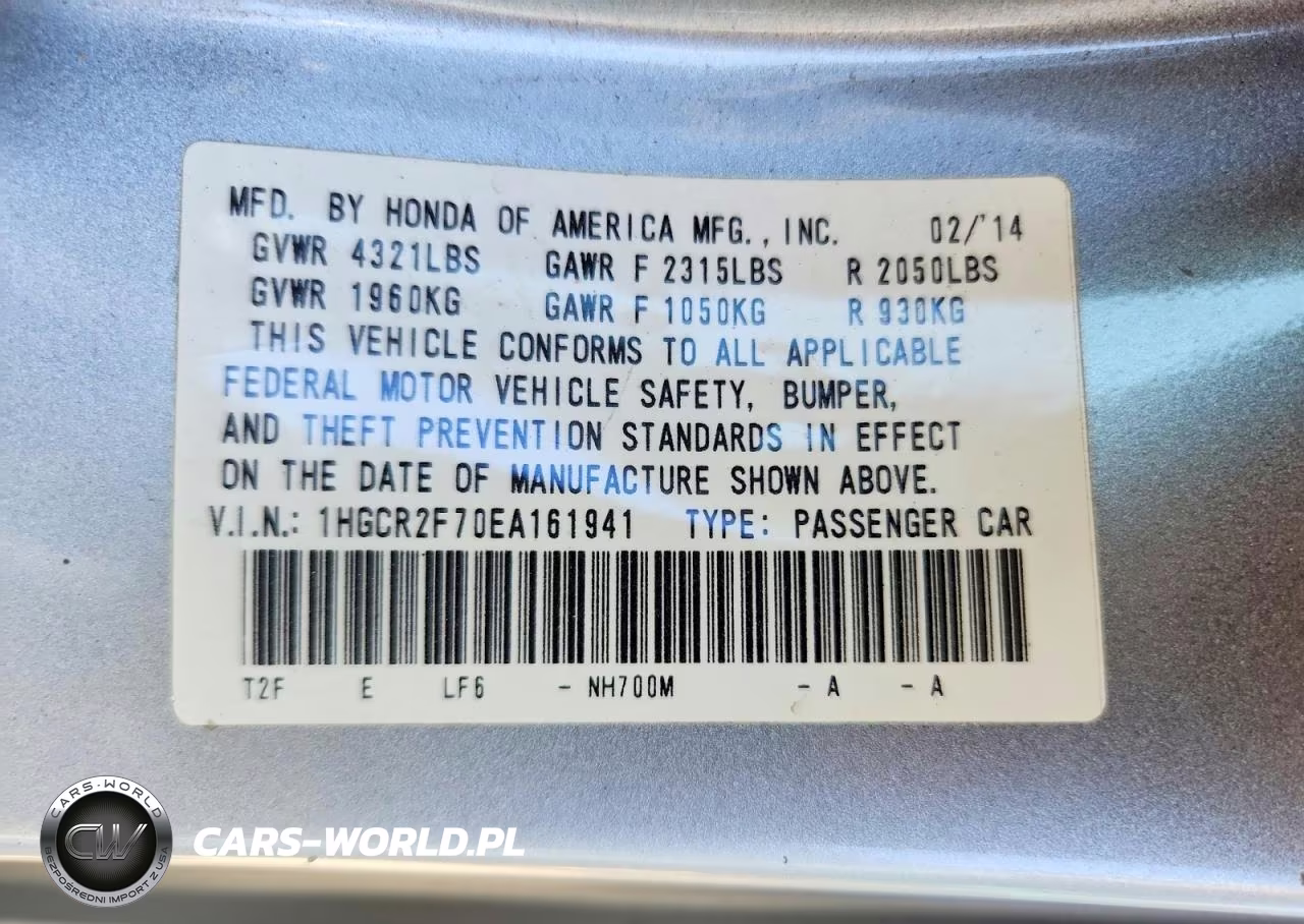 2014 Honda Accord Ex VIN:1HGCR2F70EA161941 - 12