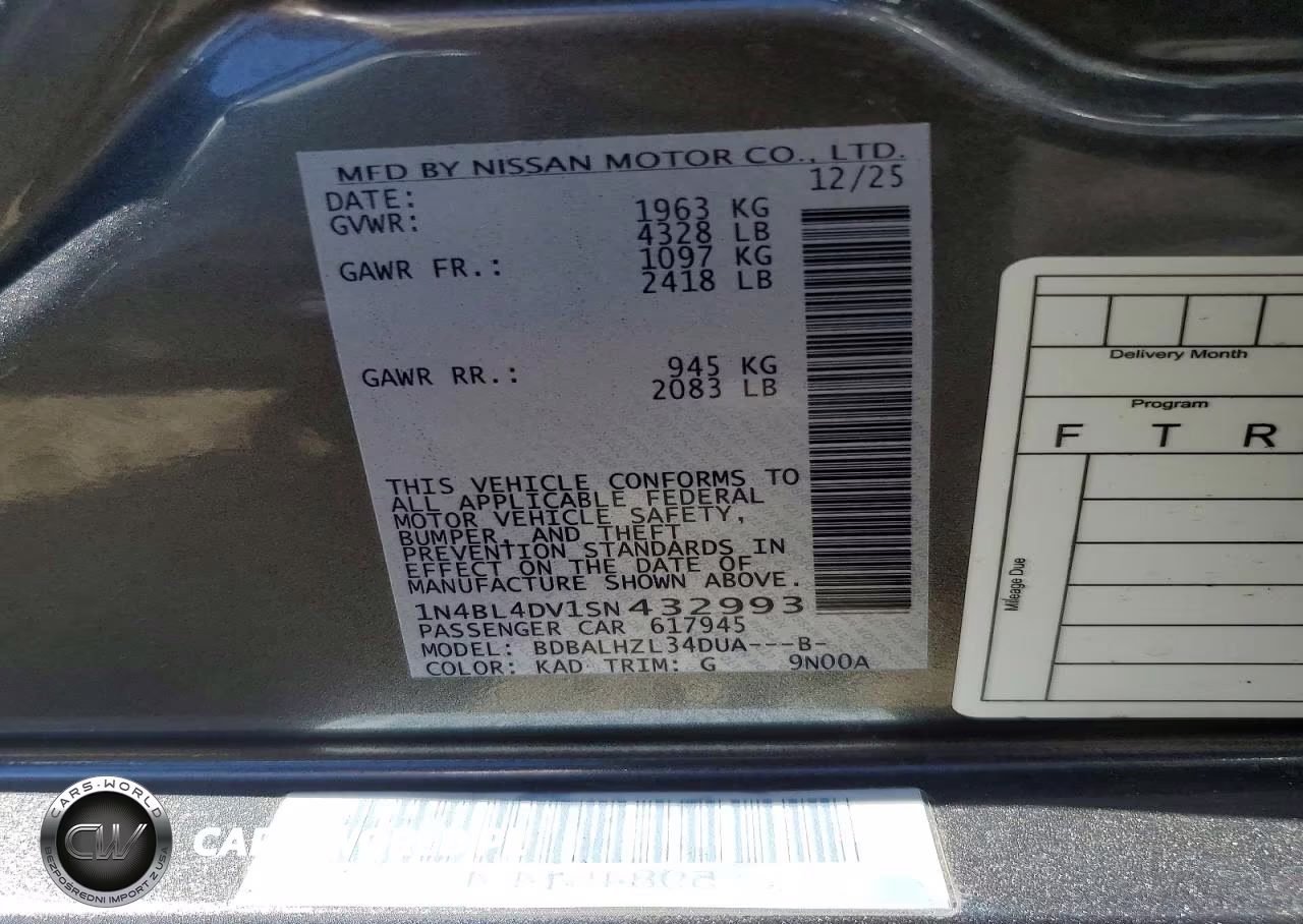 2025 Nissan Altima Sv VIN:1N4BL4DV1SN432993 - 12