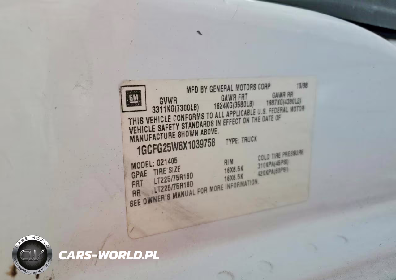 1999 Chevrolet Express G2500 VIN:1GCFG25W6X1039758 - 13