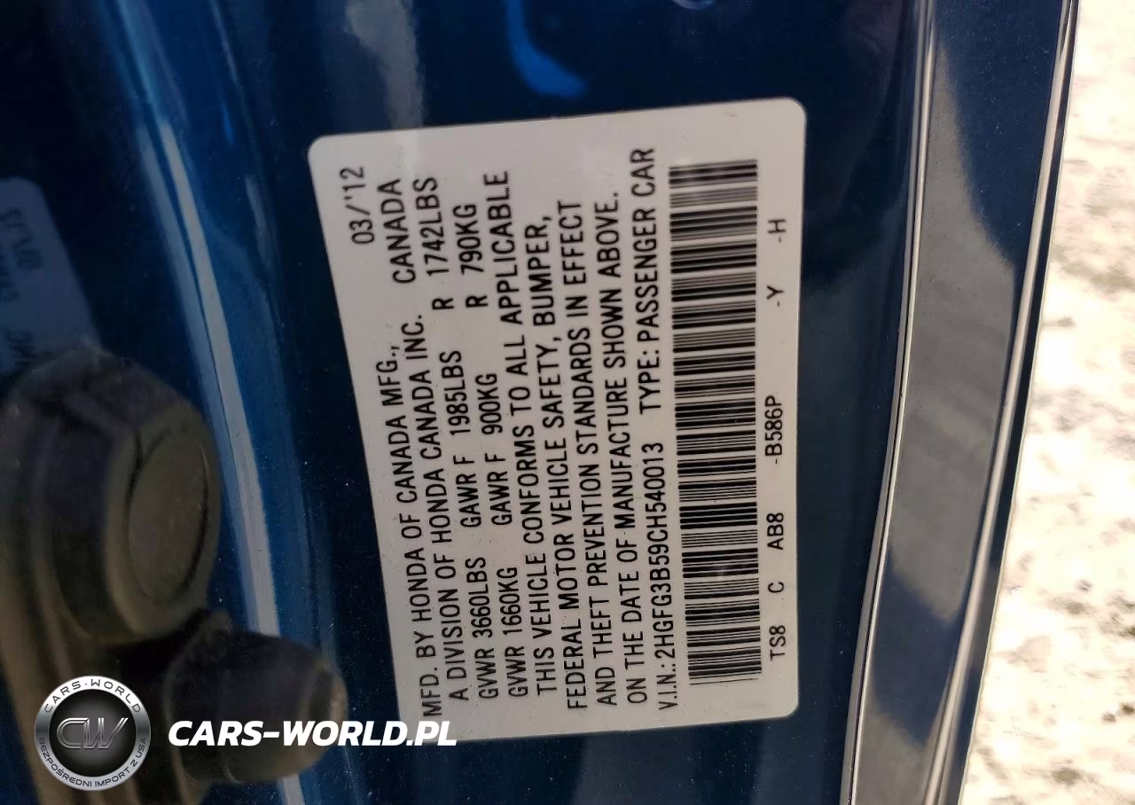 2012 Honda Civic Lx VIN:2HGFG3B59CH540013 - 12