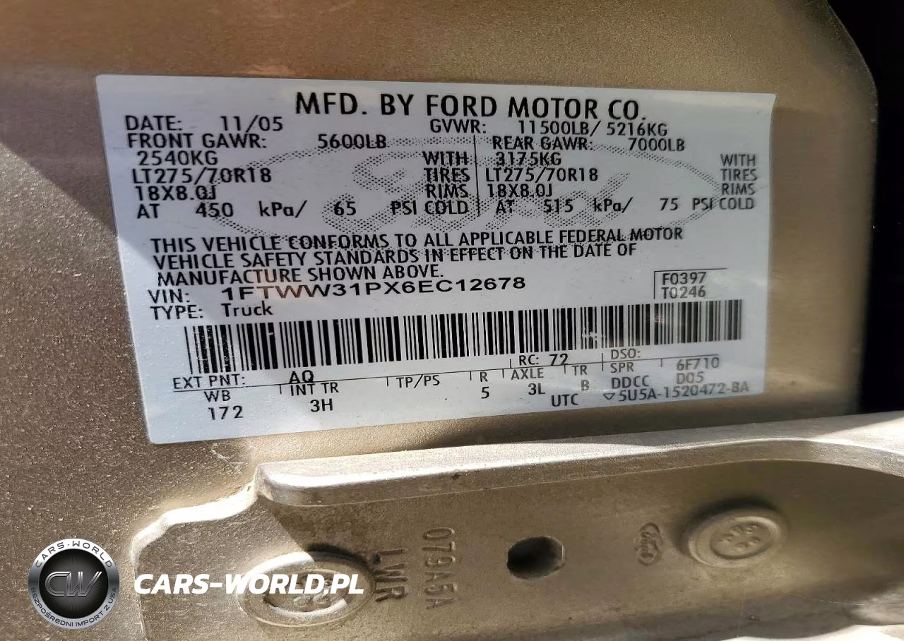 2006 Ford F350 Srw Super Duty VIN:1FTWW31PX6EC12678 - 12
