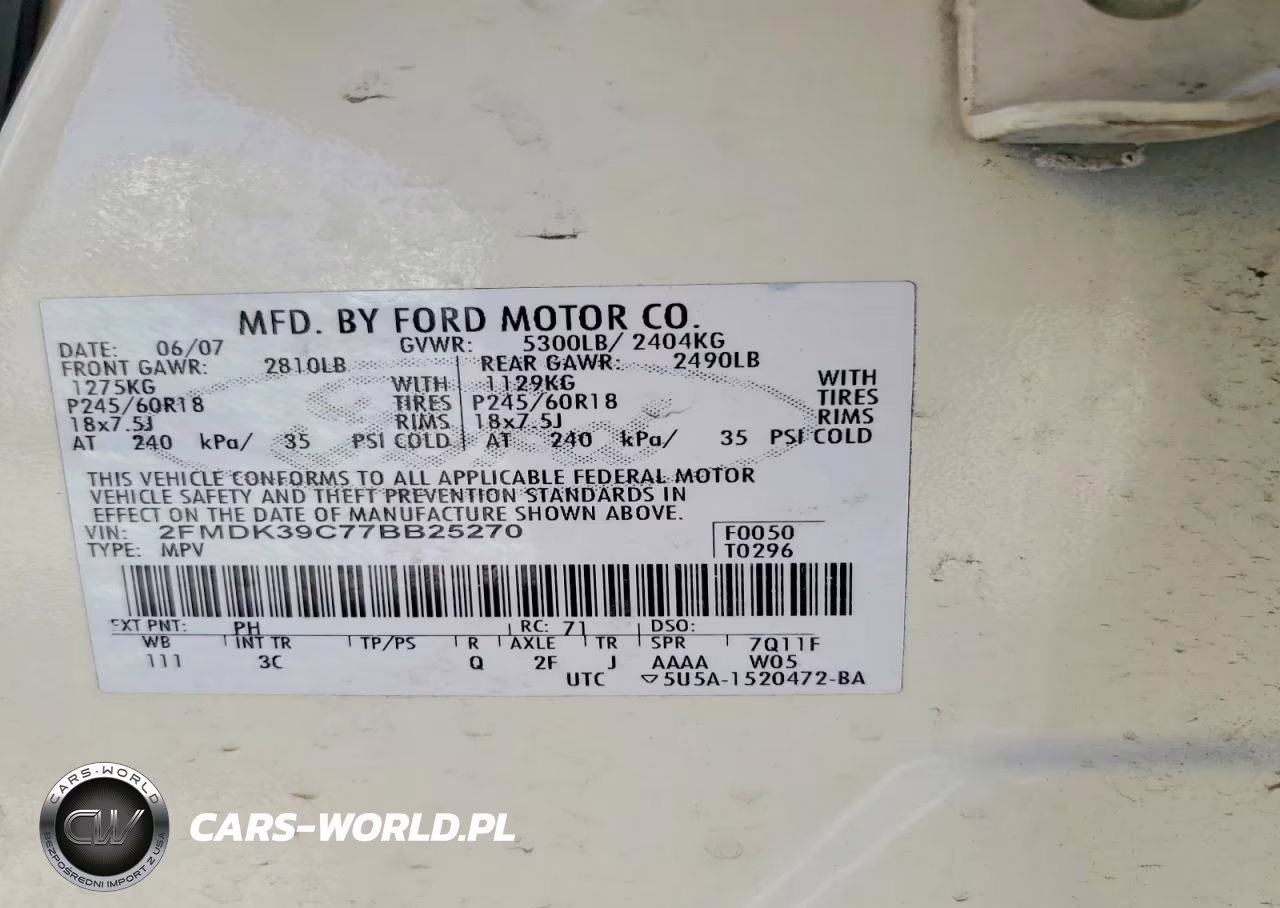 2007 Ford Edge Sel Plus VIN:2FMDK39C77BB25270 - 13