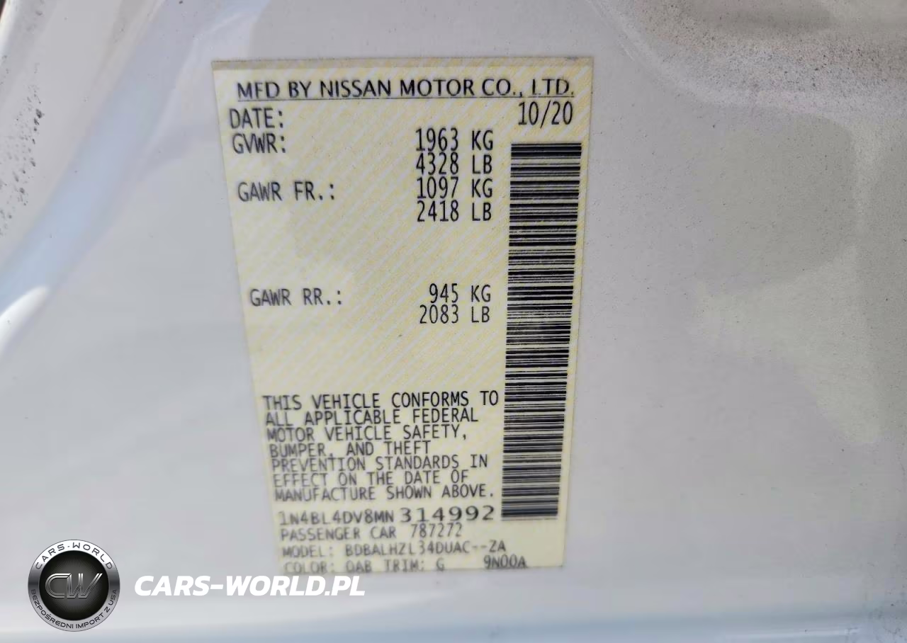 2021 Nissan Altima Sv VIN:1N4BL4DV8MN314992 - 12