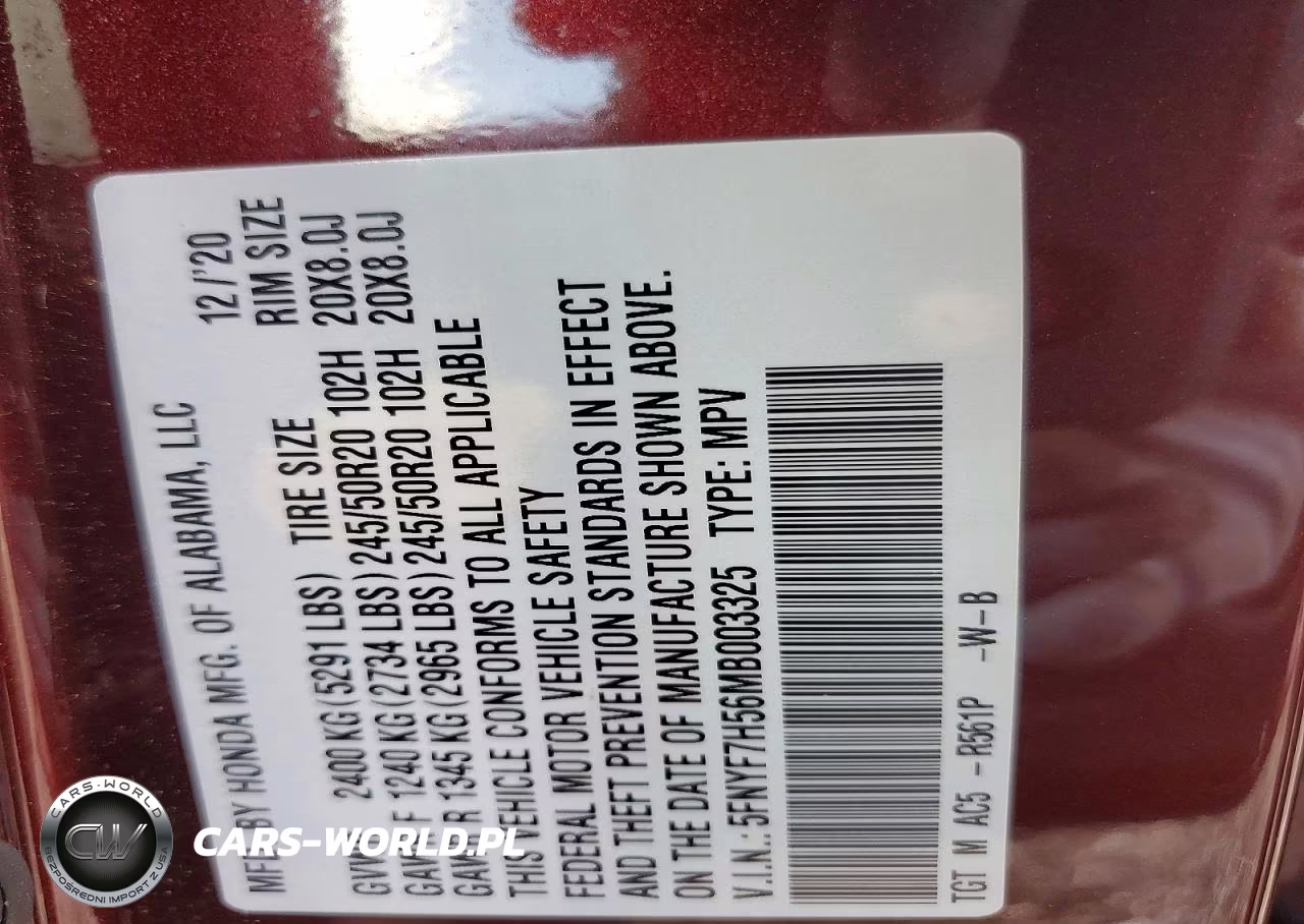 2021 Honda Passport Exl VIN:5FNYF7H56MB003325 - 13