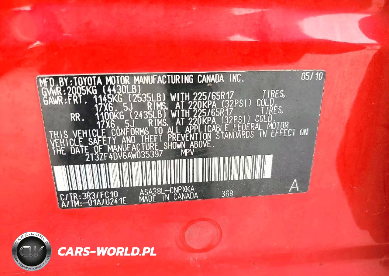 2010 Toyota Rav4 Base VIN:2T3ZF4DV6AW035397 - 13