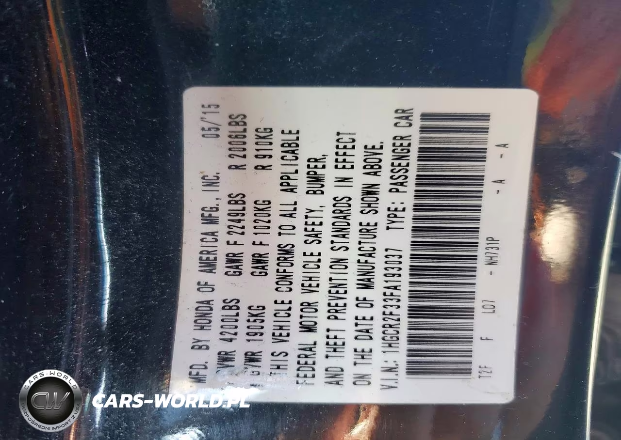 2015 Honda Accord Lx VIN:1HGCR2F33FA193037 - 12