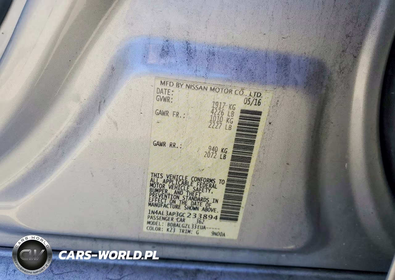 2016 Nissan Altima 2.5 S VIN:1N4AL3AP3GC233894 - 12