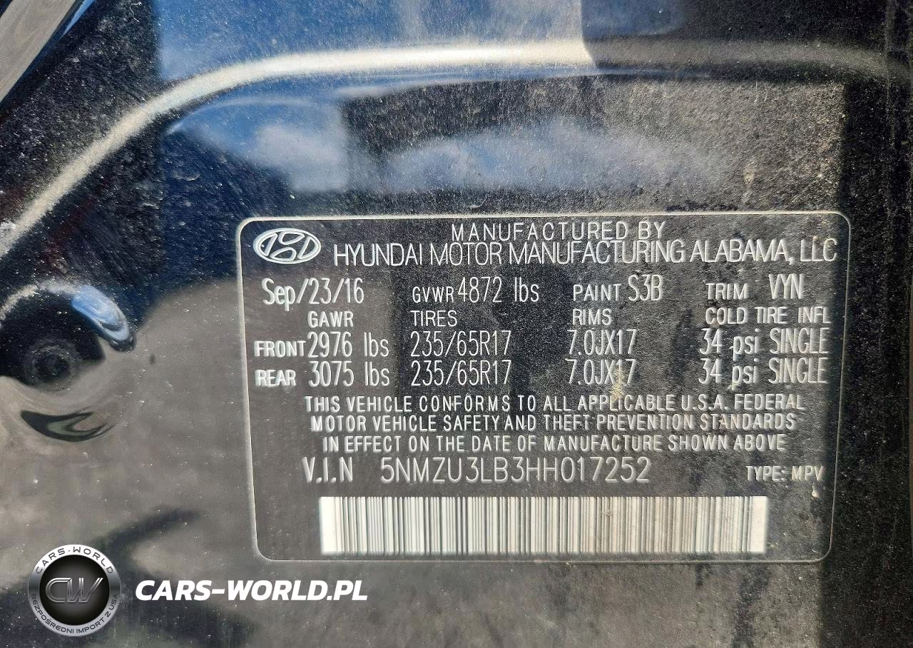 2017 Hyundai Santa Fe Sport VIN:5NMZU3LB3HH017252 - 14