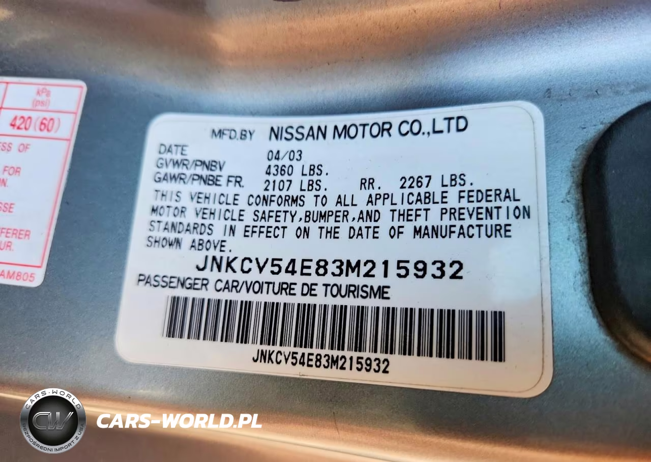 2003 Infiniti G35 Base VIN:JNKCV54E83M215932 - 12