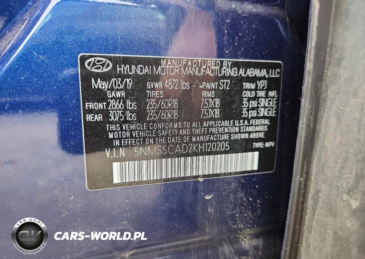 2019 Hyundai Santa Fe Ultimate 2.4L VIN:5NMS5CAD2KH120205 - 13