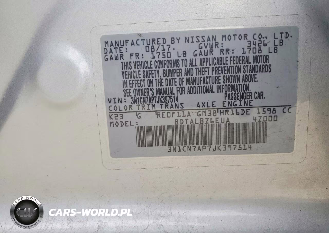 2018 Nissan Versa Sv VIN:3N1CN7AP7JK397514 - 12