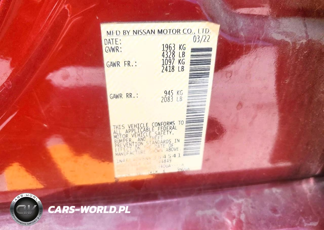 2022 Nissan Altima Sv VIN:1N4BL4DV8NN354541 - 12