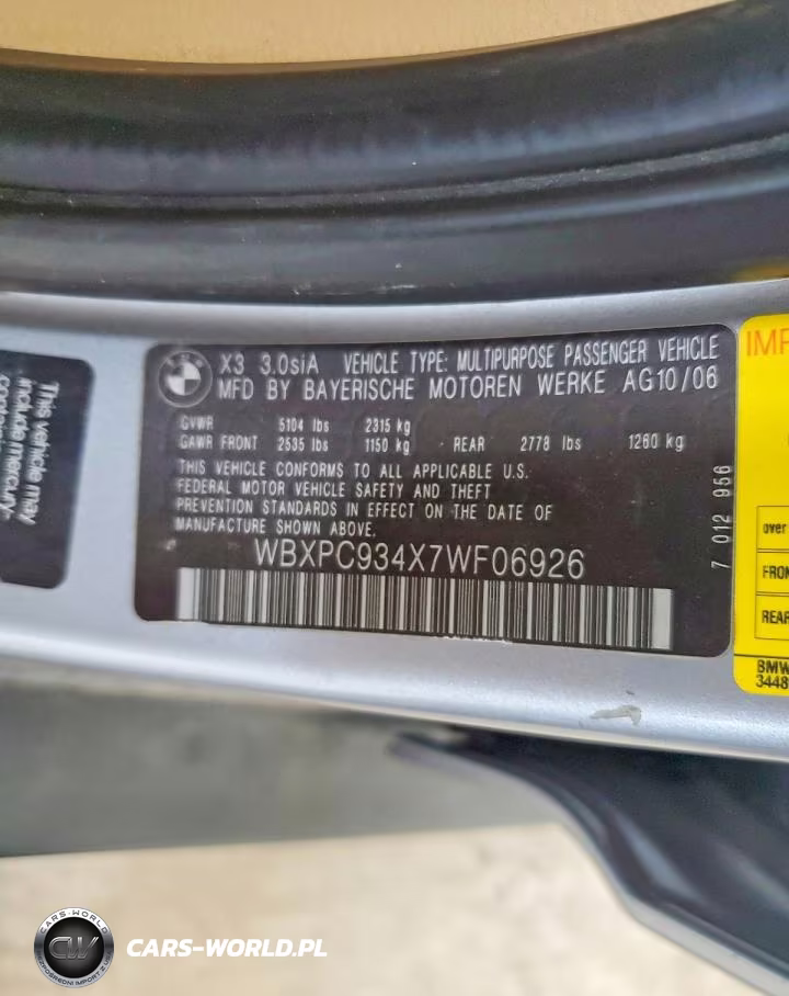 2007 BMW X3 3.0Si VIN:WBXPC934X7WF06926 - 13