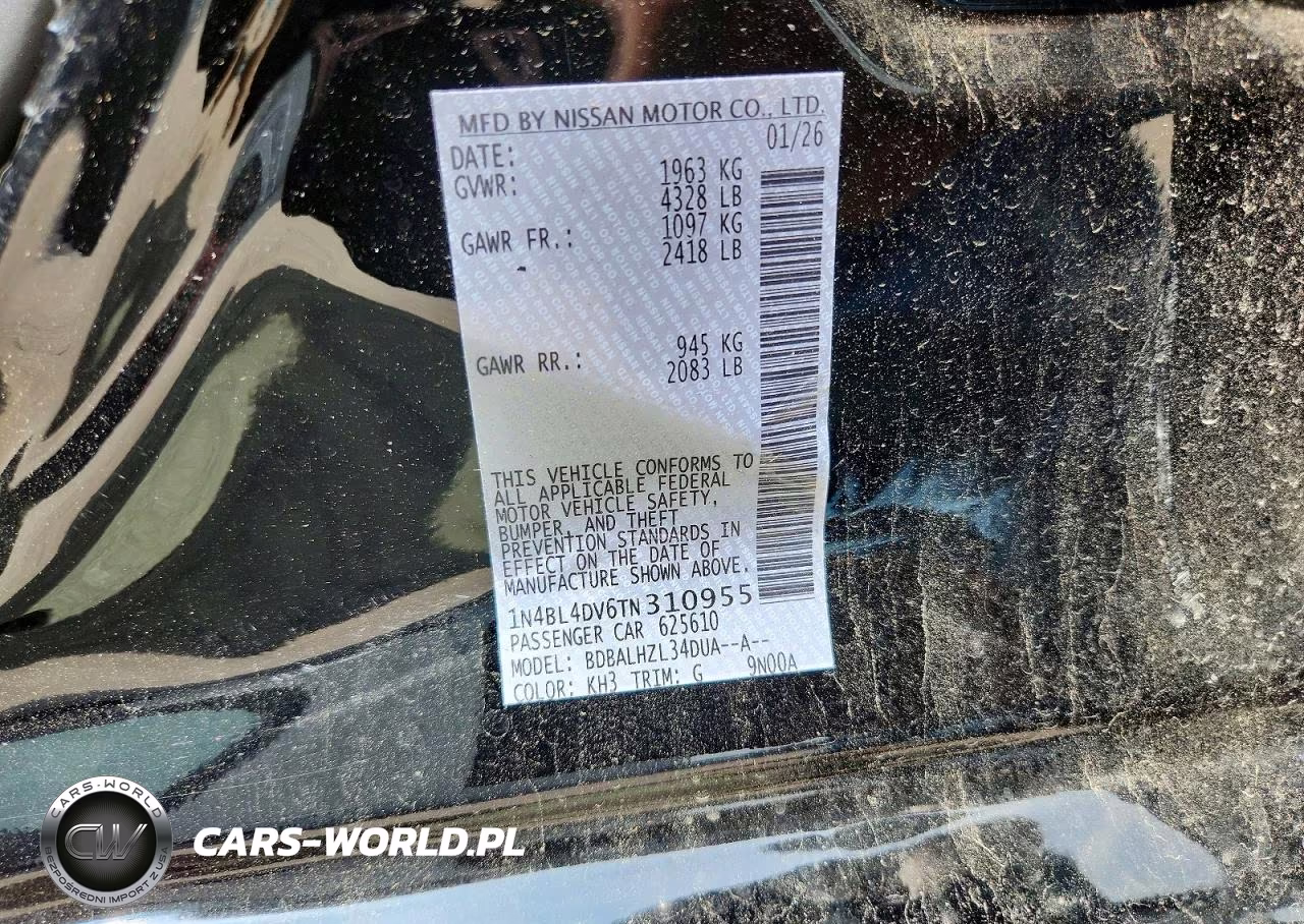 2026 Nissan Altima Sv VIN:1N4BL4DV6TN310955 - 12