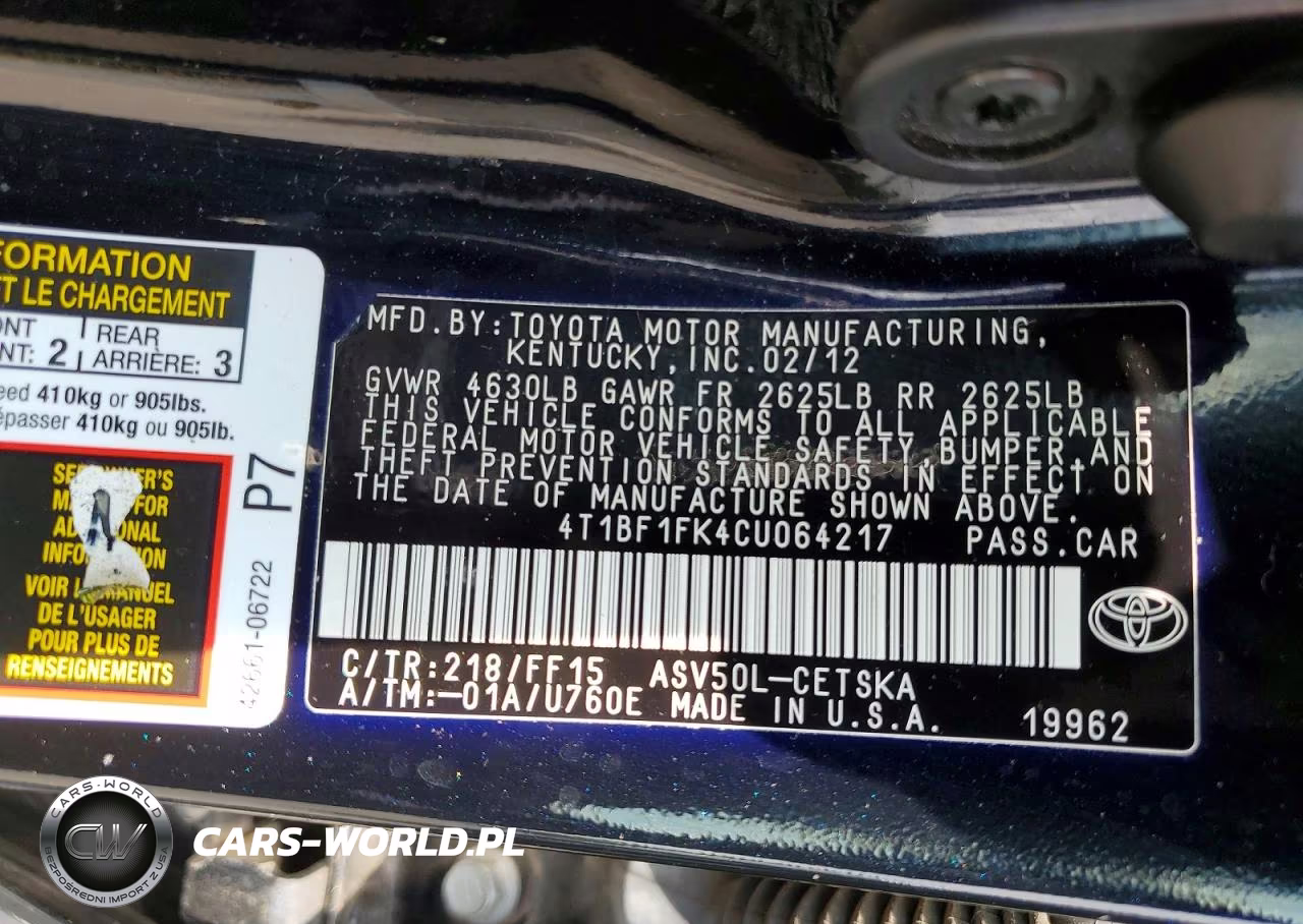 2012 Toyota Camry Se VIN:4T1BF1FK4CU064217 - 12