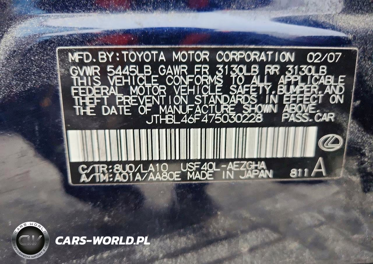 2007 Lexus Ls 460 VIN:JTHBL46F475030228 - 13