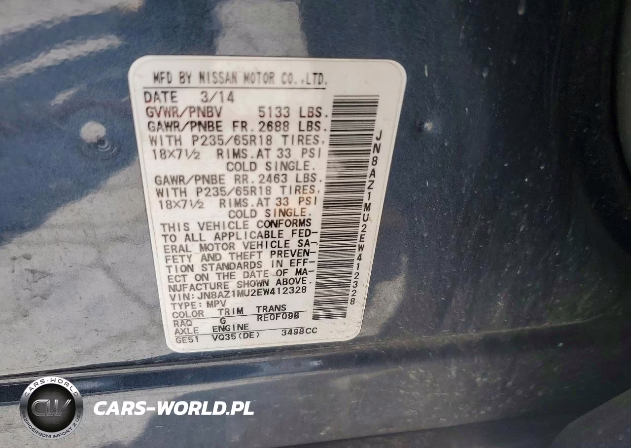 2014 Nissan Murano Sl VIN:JN8AZ1MU2EW412328 - 12
