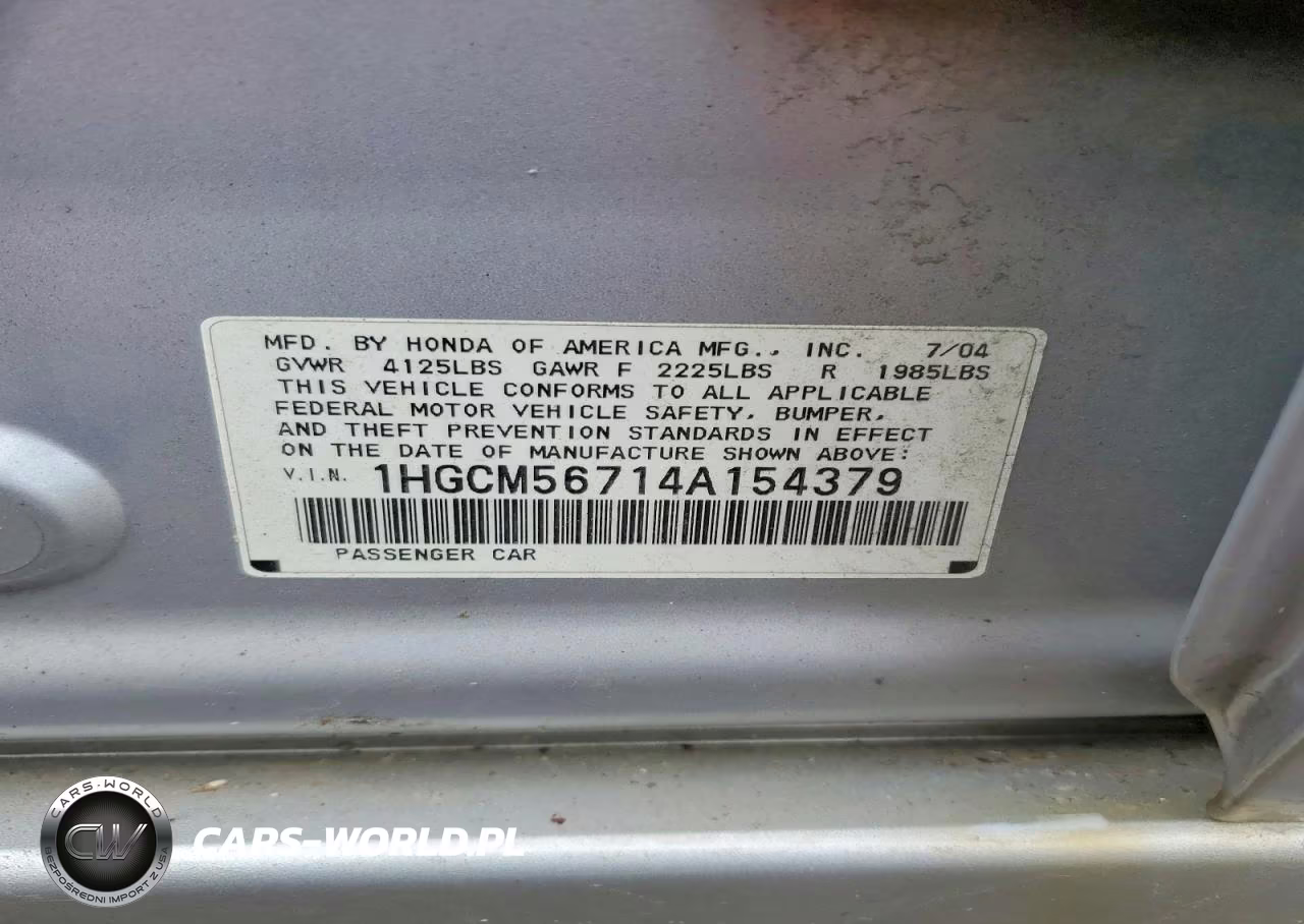 2004 Honda Accord Ex VIN:1HGCM56714A154379 - 12