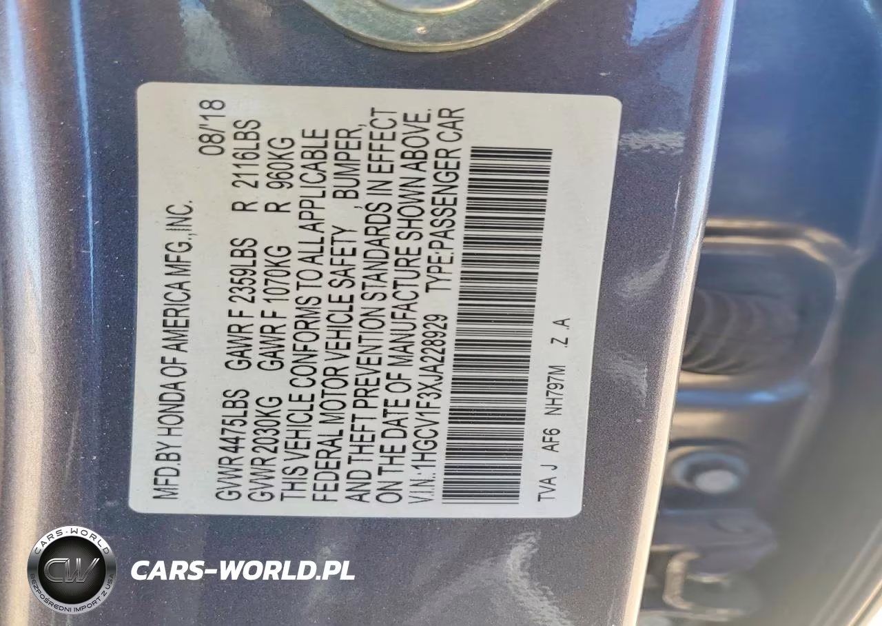 2018 Honda Accord Sport VIN:1HGCV1F3XJA228929 - 13