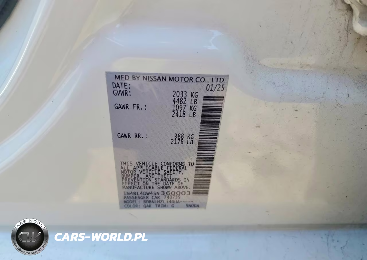 2025 Nissan Altima Sv VIN:1N4BL4DW4SN360003 - 12