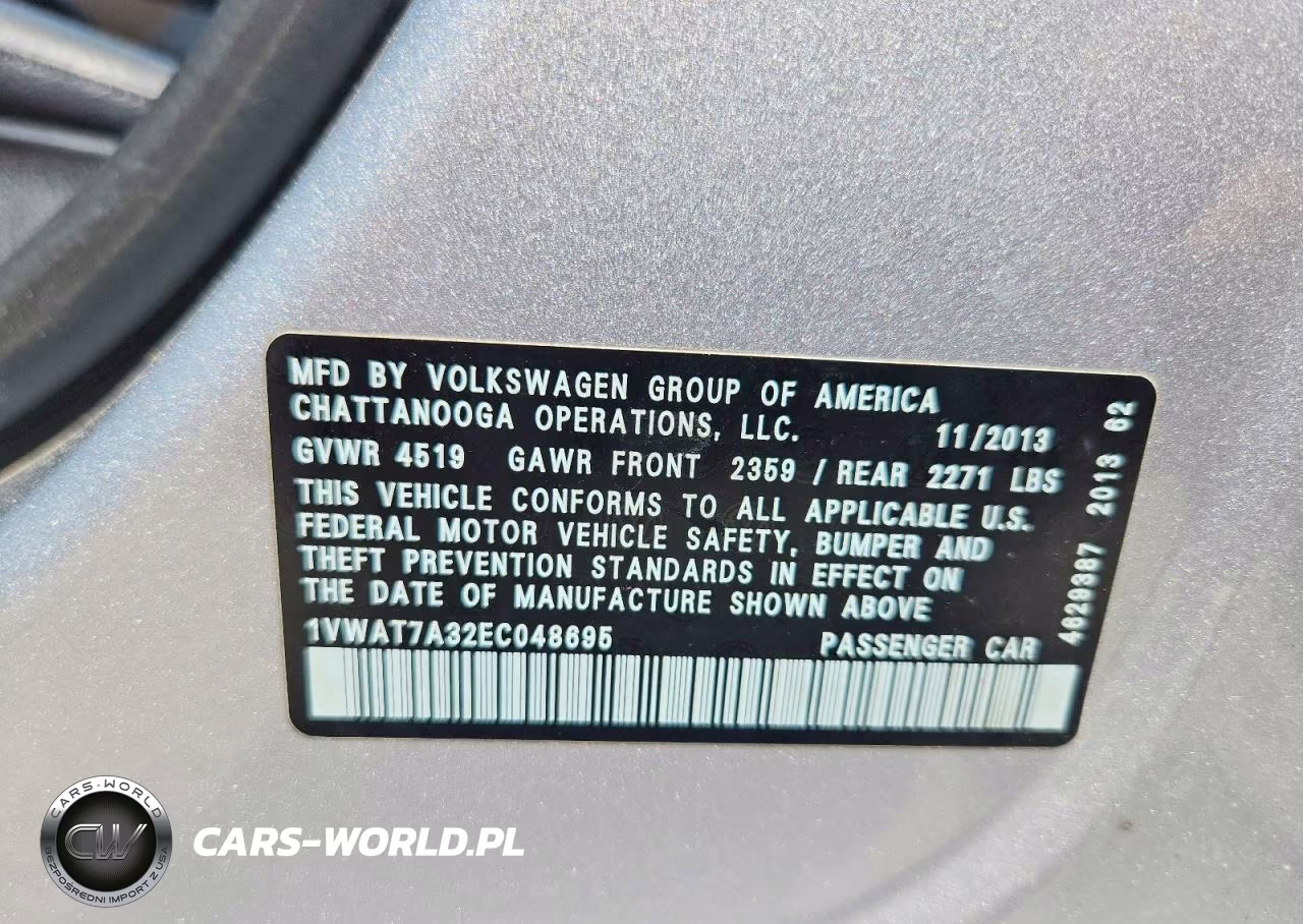 2014 Volkswagen Passat 1.8T S Tdi S, R-Line, 1.8T R-Line VIN:1VWAT7A32EC048695 - 12