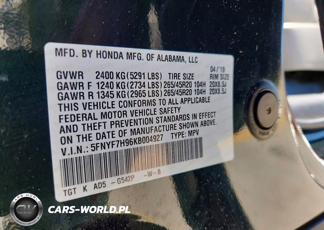 2019 Honda Passport Touring VIN:5FNYF7H96KB004927 - 13