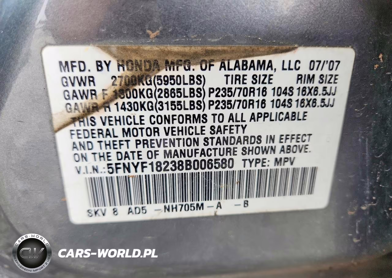 2008 Honda Pilot Vp VIN:5FNYF18238B006580 - 13