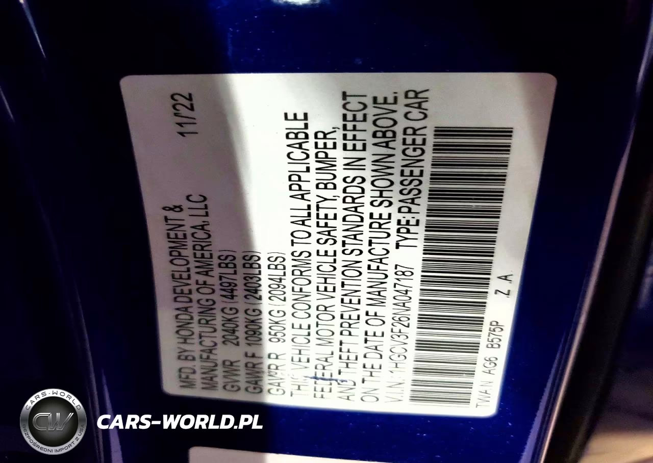 2022 Honda Accord Hybrid Sport VIN:1HGCV3F26NA047187 - 12