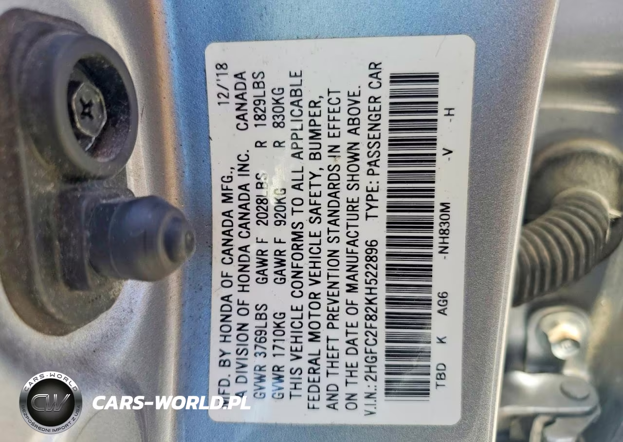 2019 Honda Civic Sport VIN:2HGFC2F82KH522896 - 13