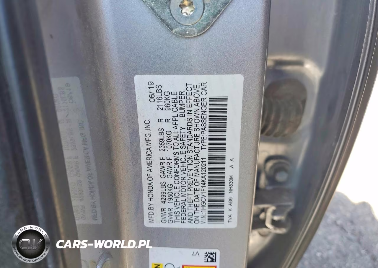 2019 Honda Accord Lx VIN:1HGCV1F14KA120211 - 12
