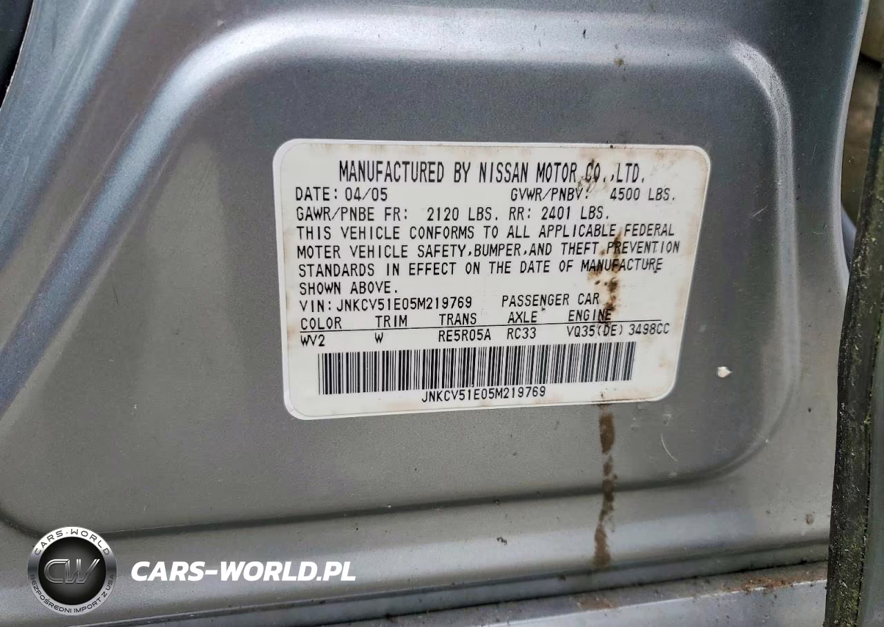 2005 Infiniti G35 Base VIN:JNKCV51E05M219769 - 13