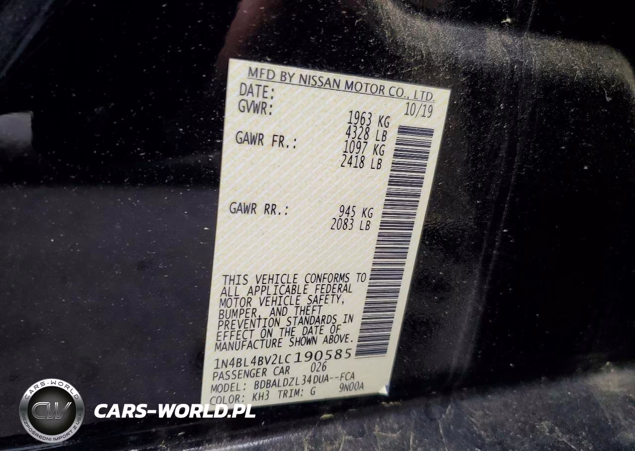 2020 Nissan Altima S VIN:1N4BL4BV2LC190585 - 12