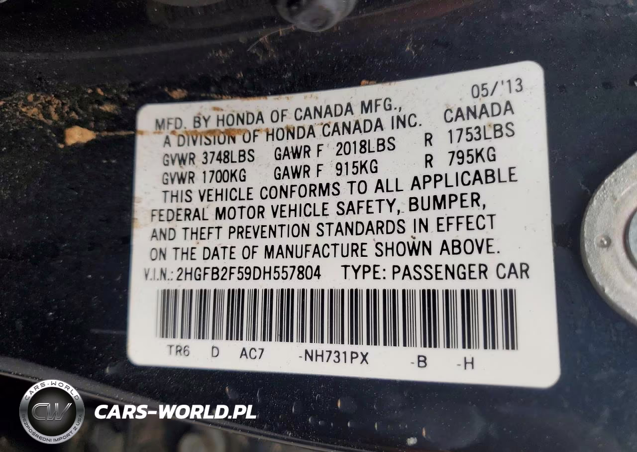 2013 Honda Civic Lx VIN:2HGFB2F59DH557804 - 12