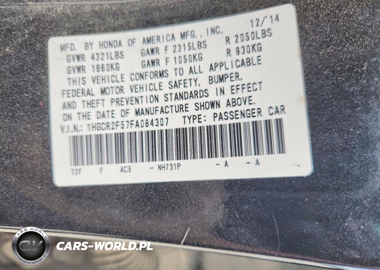2015 Honda Accord Sport VIN:1HGCR2F57FA084307 - 12
