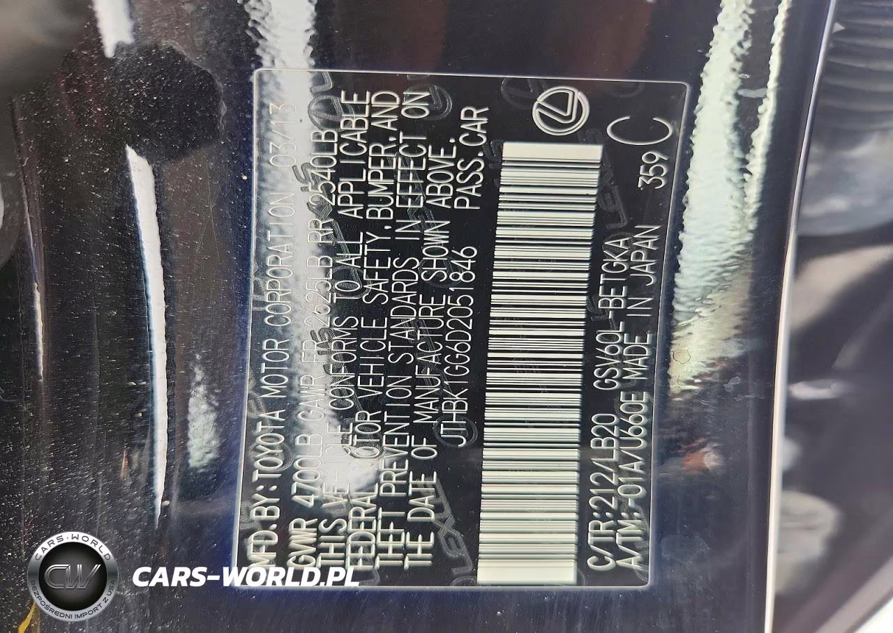 2013 Lexus Es 350 VIN:JTHBK1GG6D2051846 - 12