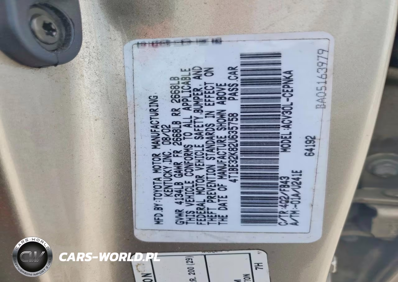 2002 Toyota Camry Le VIN:4T1BE32K82U635758 - 12