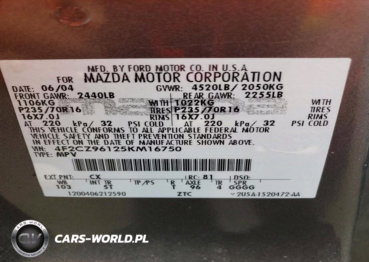 2005 Mazda Tribute S VIN:4F2CZ96125KM16750 - 12